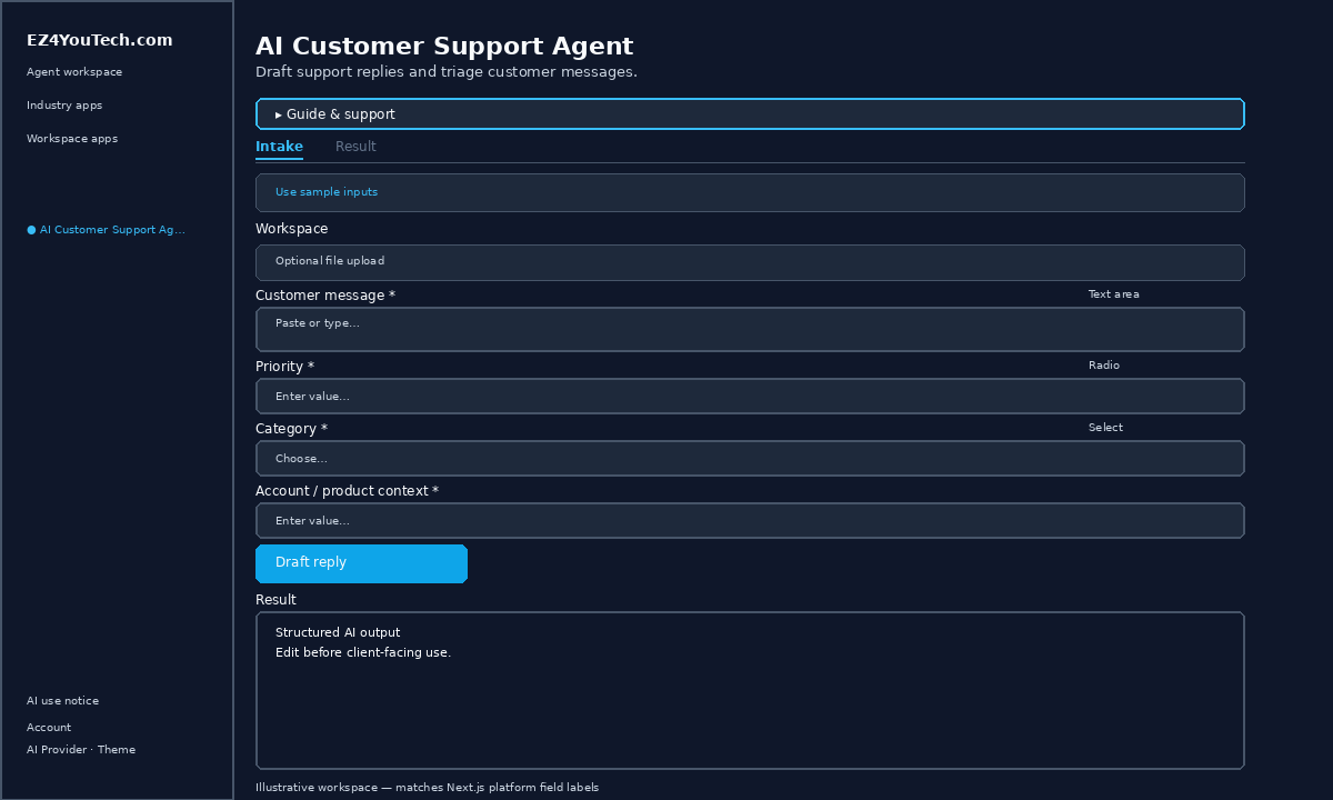 AI Customer Support Agent triage workspace