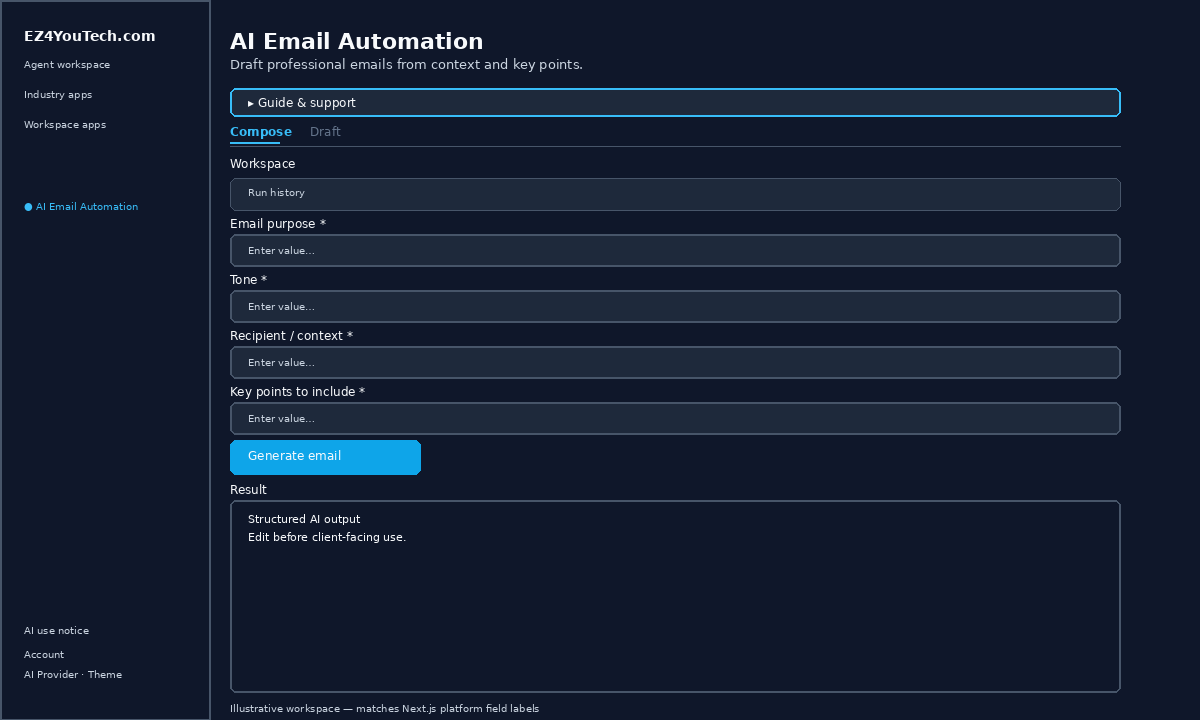 AI Email Automation draft-from-bullets workspace