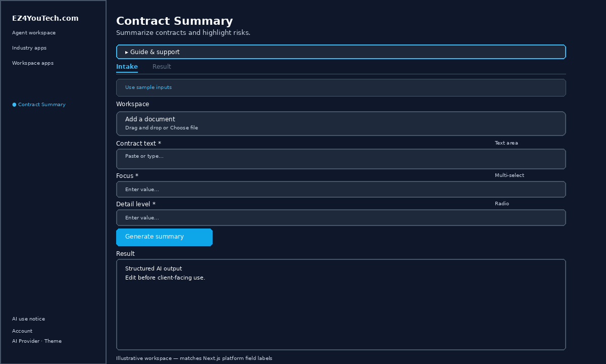 Contract Summary real estate workspace