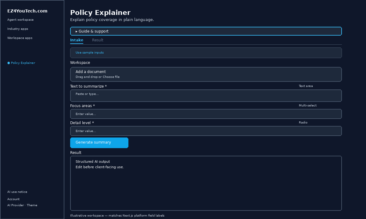 Policy Explainer insurance workspace